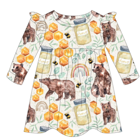 Honey Bear Flutter Sleeve Dress