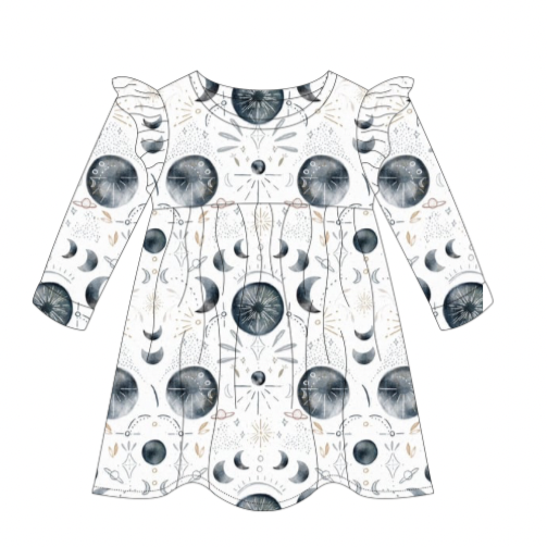 Moon Phases Flutter Sleeve Dress