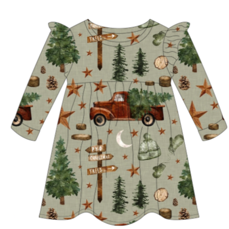 Christmas Tree Farm Flutter Sleeve Dress