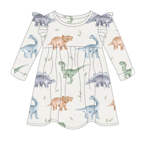 Dino Friends Flutter Sleeve Dress